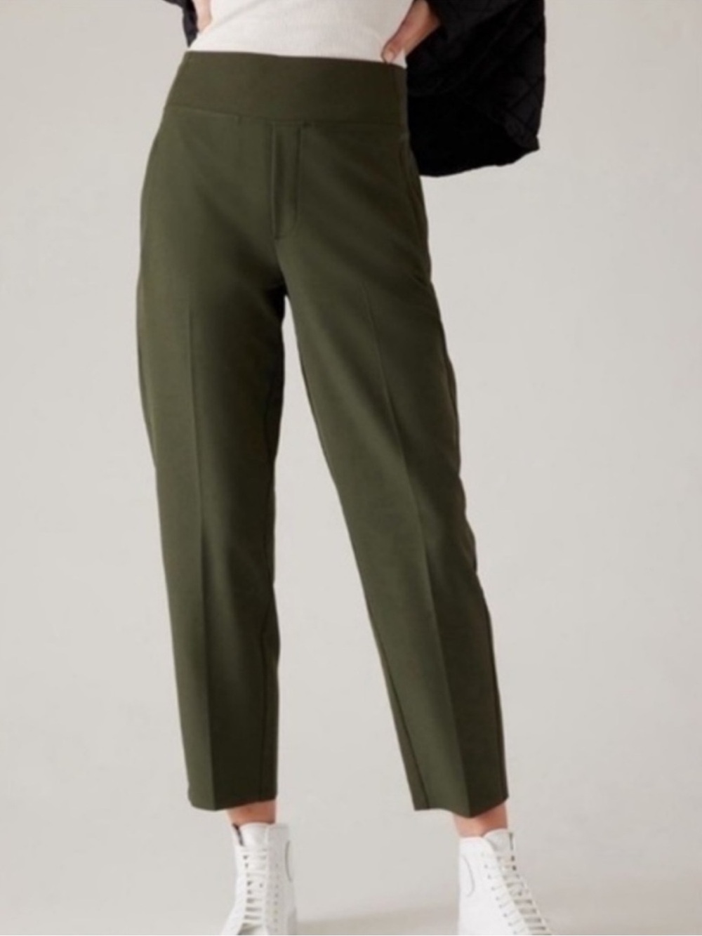 Athleta Endless Pants Olive Green Travel Stretch Ankle | Size 22, 27.5” Inseam